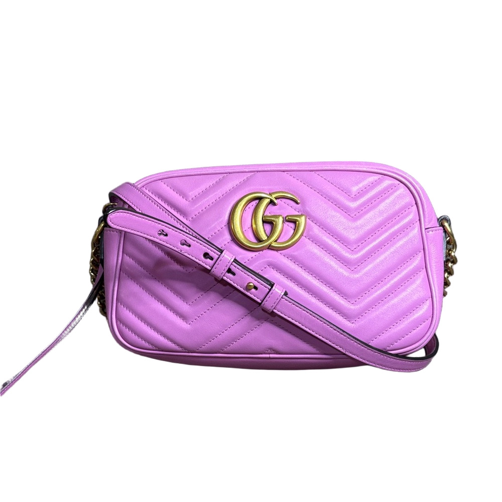 Gucci GG  Marmont Small  Matelassé Lavender Pink Leather Crossbody Authentic - Picture 2 of 11